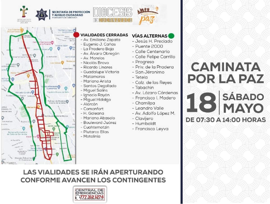 Apoyará la Seprac trayecto de participantes en la Caminata por la Paz