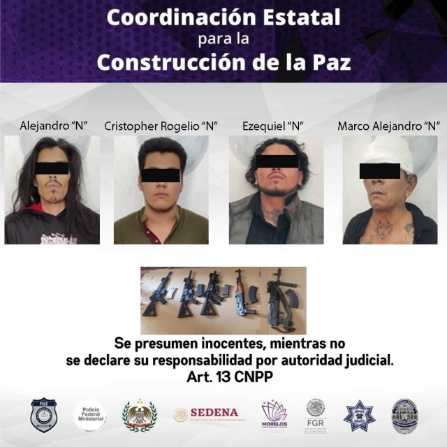 Informó CES sobre detención de 5 hombres y aseguramiento de armas de fuego abastecidas, en Cuautla