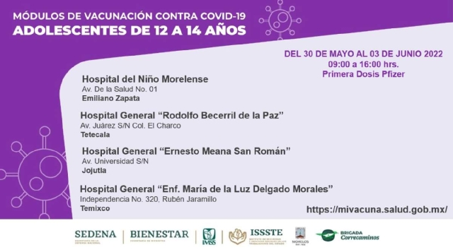 La Secretaría de Salud de Morelos anunció la jornada de vacunación de esta semana.  