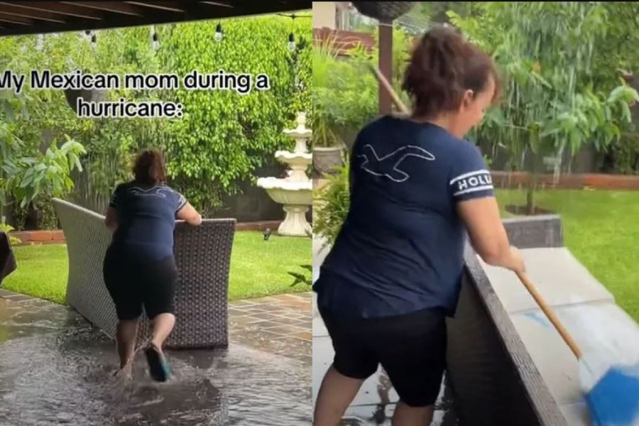 Mujer se viraliza al utilizar agua de lluvia para limpiar