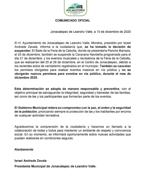 Ante inseguridad, suspenden Feria de la Cebolla en Jonacatepec