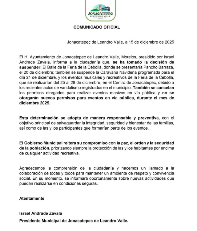 Ante inseguridad, suspenden Feria de la Cebolla en Jonacatepec