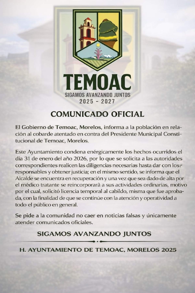 Alcalde de Temoac pide licencia al cargo tras sufrir atentado