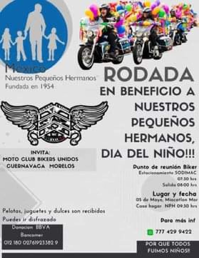 Realizarán rodada a beneficio de casa hogar de Miacatlán