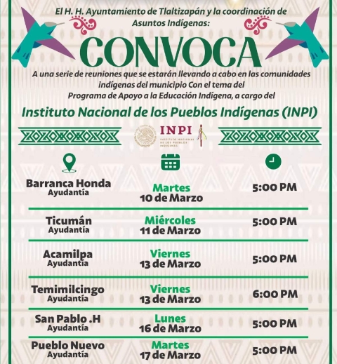 La informaci&oacute;n versar&aacute; sobre el programa de apoyo a la educaci&oacute;n ind&iacute;gena, del INPI.