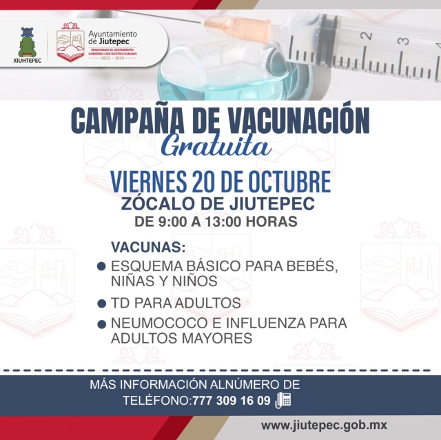 Gobierno de Jiutepec invita a la población a vacunarse contra la influenza