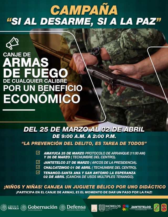 Llega a Jantetelco campa&ntilde;a &ldquo;S&iacute; al Desarme, S&iacute; a la Paz&rdquo;