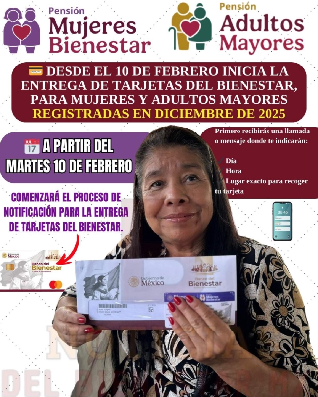 En esta semana se entregan tarjetas Bienestar para mujeres y adultos mayores 