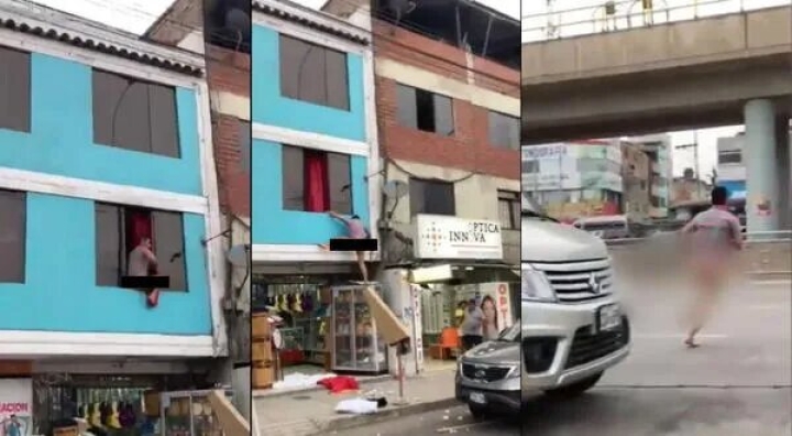 ¡Patitas, para qué las quiero! Hombre semidesnudo salta desde ventana