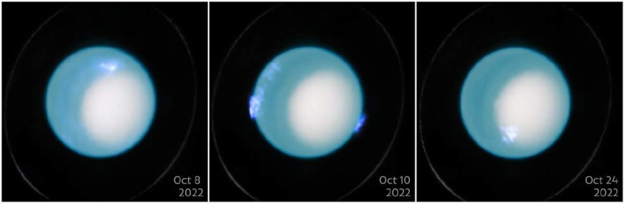 Las auroras de Urano observadas por el Telescopio Hubble.