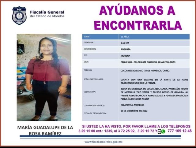 Buscan a una adolescente que desapareció en Yecapixtla