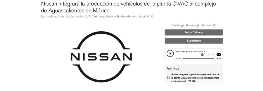 La empresa automotriz anunció que consolidará su producción en la planta de Aguascalientes