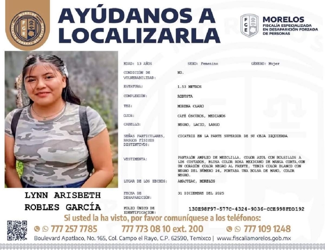 Una adolescente desapareci&oacute; en Amacuzac