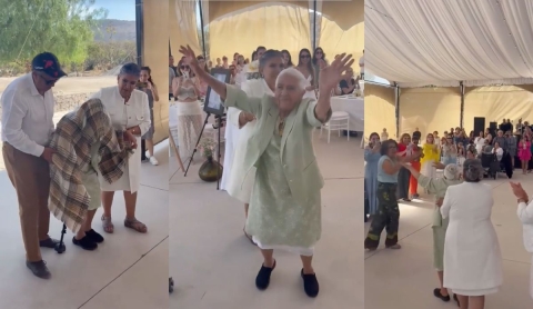 Abuelita de 96 años se vuelve viral con espectacular entrada en su fiesta; recreó show de Gloria Trevi