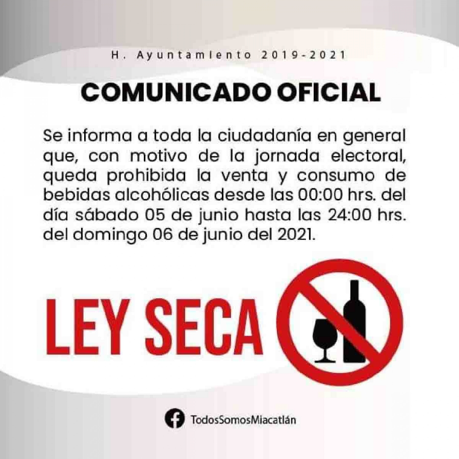 Anuncian ley seca en municipios del poniente