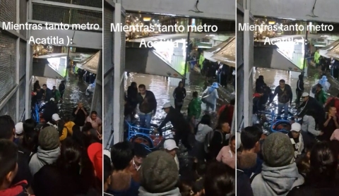 Inundación en CDMX: así cruzan en triciclo por $10 en Metro Acatitla