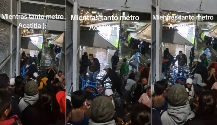 Inundación en CDMX: así cruzan en triciclo por $10 en Metro Acatitla