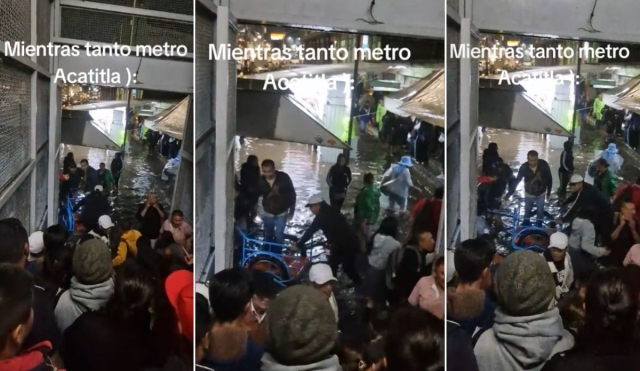 Inundación en CDMX: así cruzan en triciclo por $10 en Metro Acatitla