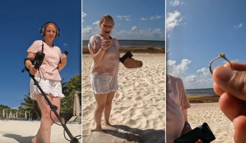 Mexicano ayuda a turista inglesa a recuperar su anillo de compromiso perdido en la playa