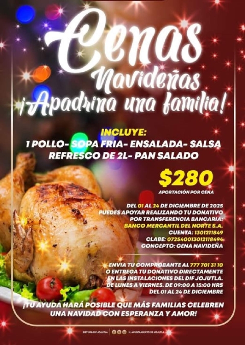   Nuevamente el DIF de Jojutla convoc&oacute; a la sociedad a participar en el programa de cenas navide&ntilde;as para poblaci&oacute;n vulnerable de esa localidad.