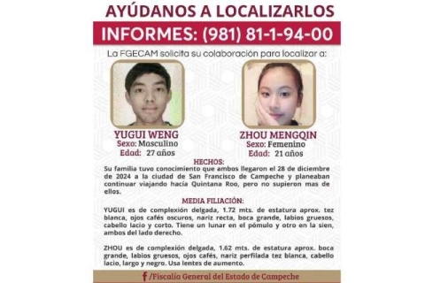 Turistas chinos desaparecen en Campeche