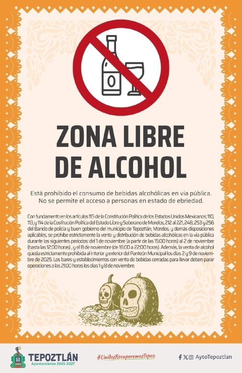 Restringe Tepoztlán venta y consumo de alcohol por Día de Muertos