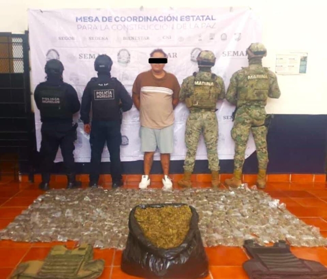 Semar y Policía Morelos detuvieron y pusieron a disposición a un hombre por delitos contra la salud