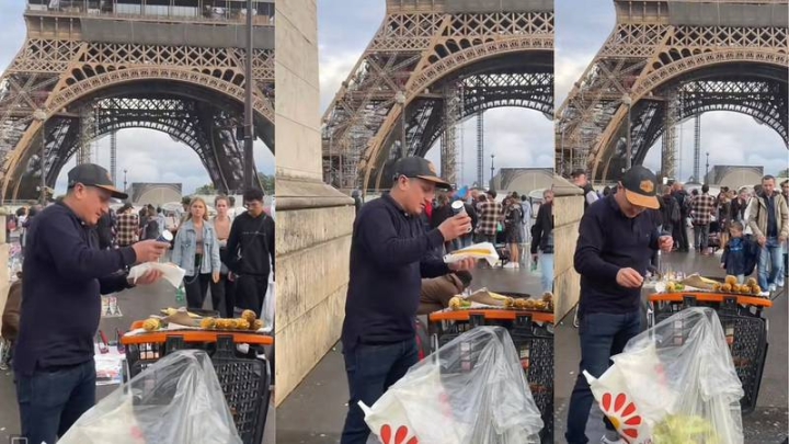 ¡Qué elegancia, la de Francia! Así venden elotes afuera de la Torre Eiffel