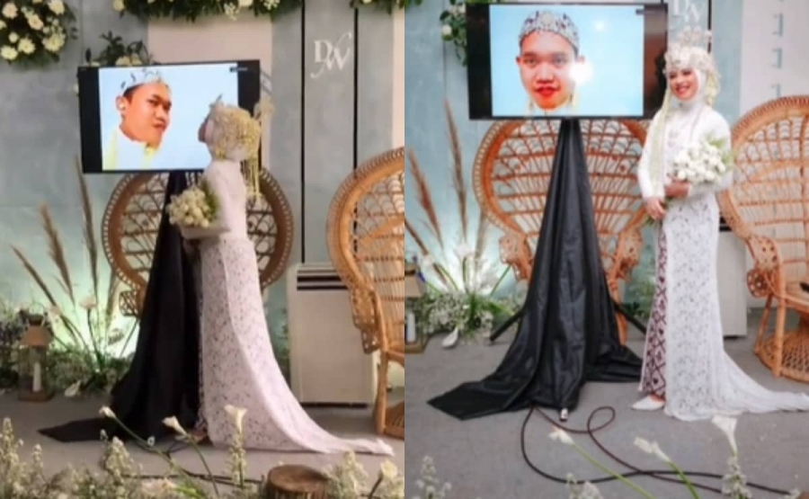Hombre se casa por videollamada en Indonesia.