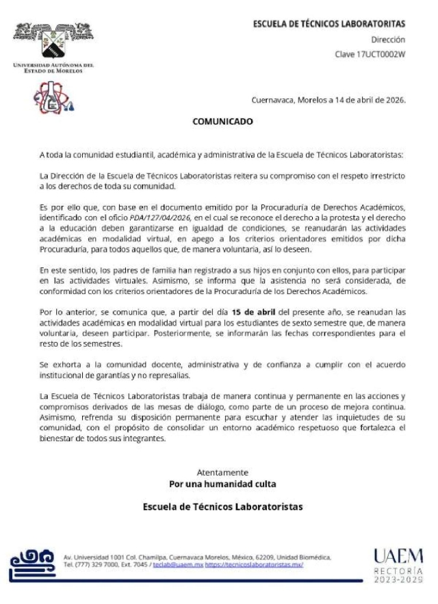 T&eacute;cnicos Laboratoristas ofrece clases virtuales