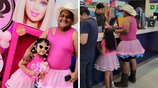 &#039;Papá Barbie&#039;; se viste de rosa por su hija para estreno de película