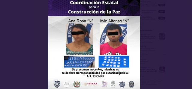 Arrestan a pareja en poder de 102 dosis de “cristal”