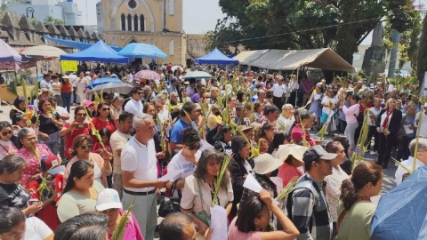 Cientos de familias participaron ayer en la procesión del Domingo de Ramos en la Catedral de Cuernavaca. 