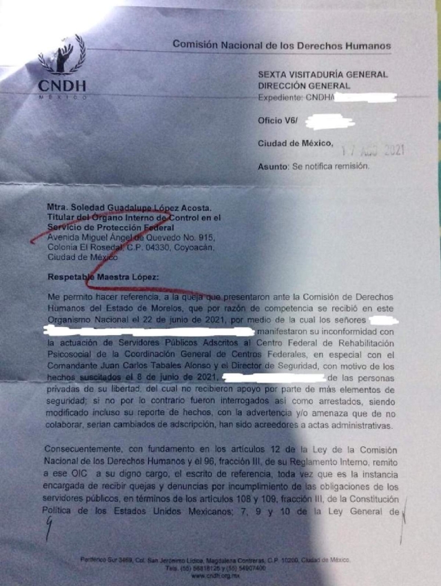 El documento presentado ante la CNDH.