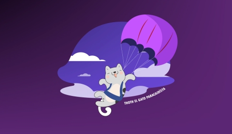 No es un pájaro, ni un avión, es Thoth el gato paracaidista