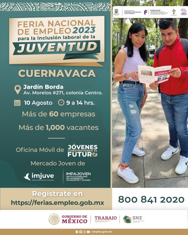 Invita SDEyT a jóvenes morelenses a participar en la Feria Nacional de Empleo Cuernavaca 2023