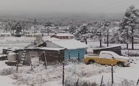 Segunda tormenta invernal cubre de nieve la Sierra Tarahumara en Chihuahua