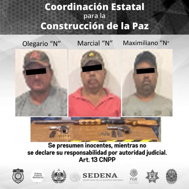 Detiene Mando Coordinado a tres hombres y asegura dos armas cortas y una larga