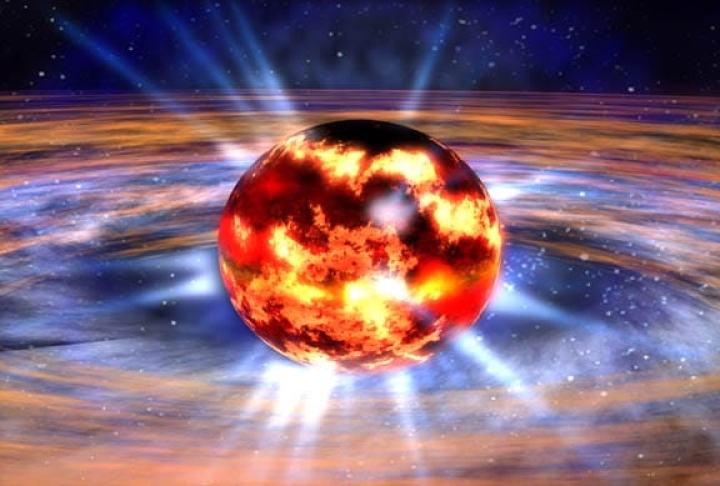 Concepto artístico de una estrella a punto de explotar (y dar paso a una supernova y una estrella de neutrones).