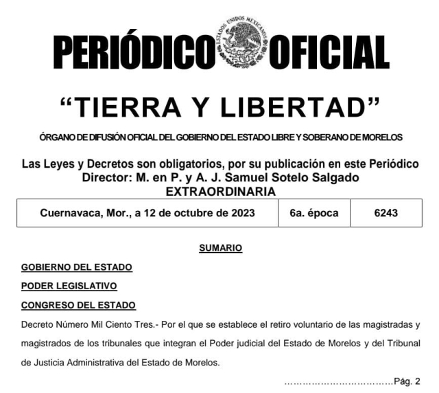 Publican decreto por el que se establece el retiro voluntario de magistrados