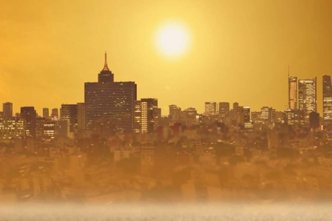 Representación de onda de calor en zona urbana. 