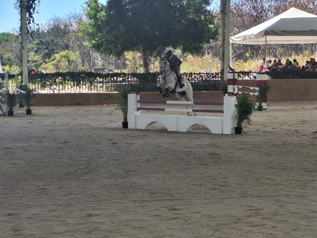 Alberto Jorge Silva, del Club Escuela Hípica de Santa Fe, se fogueo ayer montando a Capricho; hoy competirá en tres pruebas, entre ellas la de 1.20 metros.