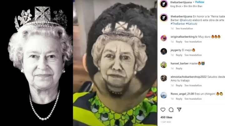 Barbero de Tijuana recrea el rostro de la reina Isabel II en corte de pelo