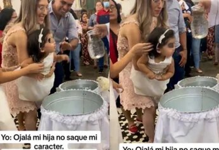 Niña pide que no le derramen agua en su bautizo