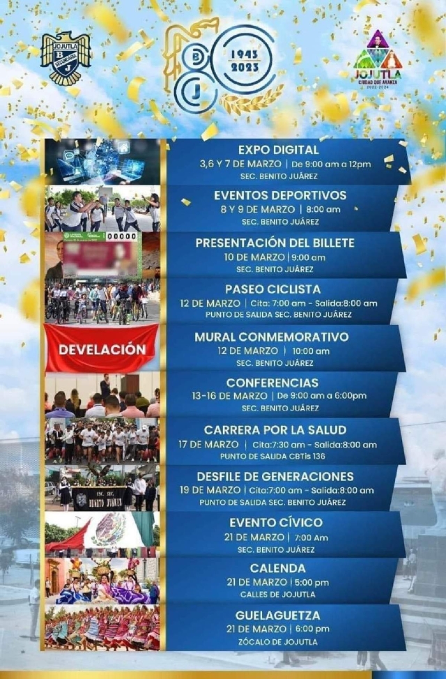 Todo está listo para el gran festejo del octagésimo aniversario de la escuela secundaria Benito Juárez de Jojutla, a partir de esta semana. 