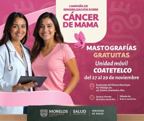 Realizar&aacute;n los SSM jornada gratuita de mastograf&iacute;as en Coatetelco 