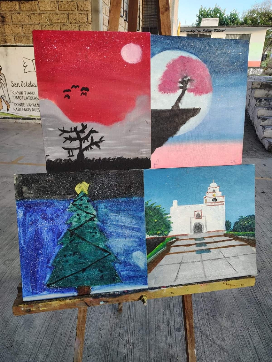 Como parte de un taller financiado por el INPI, niños realizaron una demostración de lo aprendido. Falta la elaboración de más de una decena de murales en diferentes puntos de la comunidad indígena.