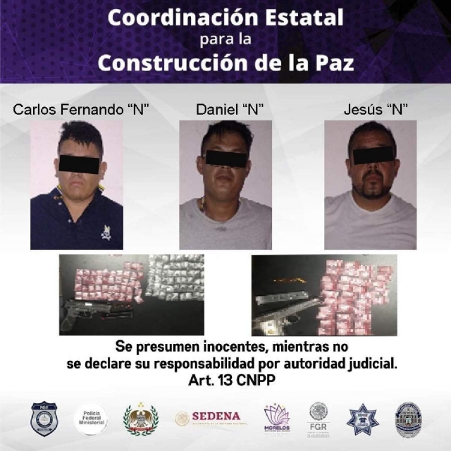 La droga y las armas quedaron a cargo del Ministerio Público.