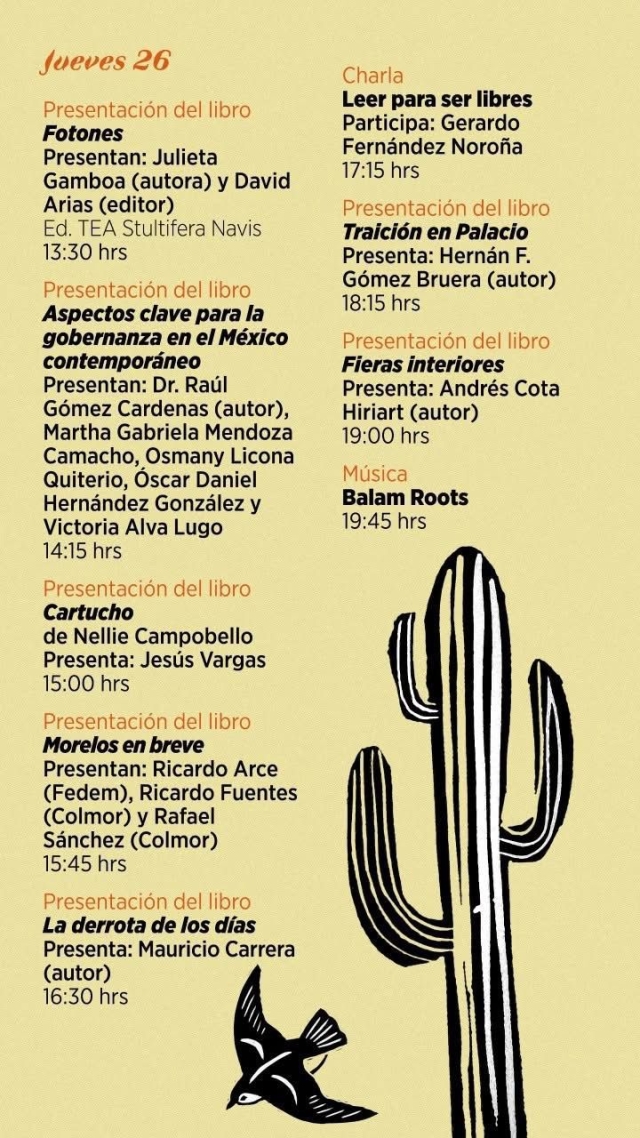 Invita Secretar&iacute;a de Cultura a disfrutar la 'Feria del Libro Morelos 2026', en Cuernavaca