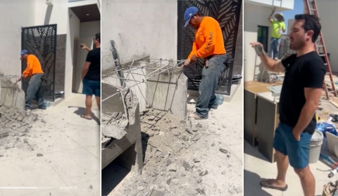 Albañiles destruyen obra por falta de pago; video se viraliza en TikTok